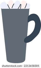 Mug with marshmallows vector illustration isolated on transparent background. Simple hand drawn element of grey and blue and pink colors Flat style icon