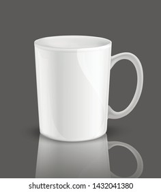 Mug mock up  with pen in white color on a mirror surface. Mug for coffee, tea or other drinks. Template for positioning your different prints on the mugs.