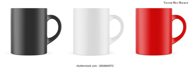 Mug mockup (template, layout).  Matte cup for drinks isolated on white. Vector EPS 10