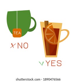 Ein Schlamm aus Glühwein mit orangefarbenem Slice und Zimtstift. Flache Vektorgrafik.