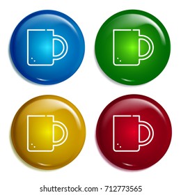 Mug multi color gradient glossy badge icon set. Realistic shiny badge icon or logo mockup