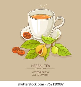 mug of nutmeg tea on color background