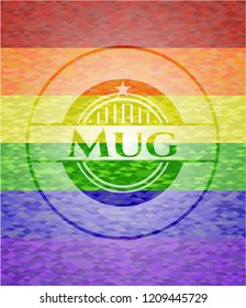 Mug on mosaic background with the colors of the LGBT flag
