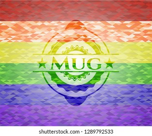 Mug on mosaic background with the colors of the LGBT flag