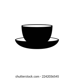 Mug on Plate Silhouette. Black and White Icon Design Elements on Isolated White Background
