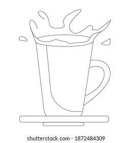 Mug on a saucer with coffee or tea with splashes. simple linear vector illustration. Flat illustration