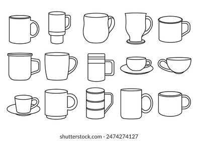 Mug outline vector set illustration
