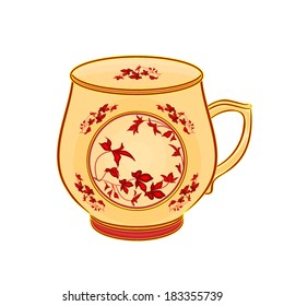 Mug of part of porcelain whit red flowers vector illustration 