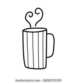 Mug with pattern for coffee, tea, doodle illustration. Vector, hand drawn, isolated, on white background