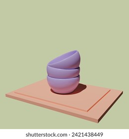 Mug and Plate concept. Realistic 3d object cartoon style.
