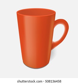 Mug is realistic. Cup red porcelain. 3D illustration.