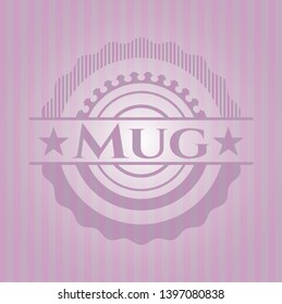 Mug realistic pink emblem. Vector Illustration. Detailed.
