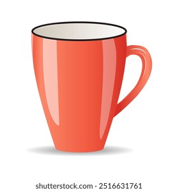 Mug in red color. Color cup isolated on white background. Web design, print, textile, packaging, vector illustration