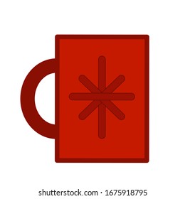 Mug red with snowflake, isolated on white background, for design, cup with tea or coffee