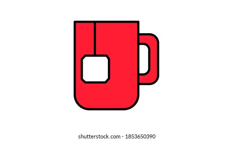 mug of red tea with a tea bag inside on a white background, vector illustration. tea cerimonium. lunch break for tea. hot drink in a ceramic mug.