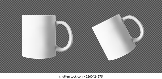 Mug set. Set of realistic white coffee mugs isolated on transparent backgroundв.