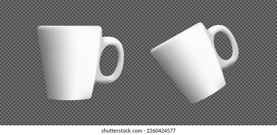 Mug set. Conjunto de tazas de café blancas realistas aisladas en в traseros transparentes.