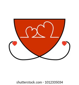 Mug shape with a heart for Valentine's Day. Vector illustration of a cup isolated on white background. 