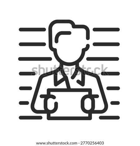Mug Shot icon. Simple line Mug Shot icon for police arrest record, criminal identification, prison booking and law enforcement concept. Vector illustration