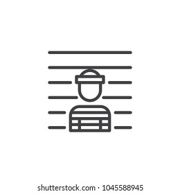 Mug shot outline icon. linear style sign for mobile concept and web design. Arrested man simple line vector icon. Prisoner symbol, logo illustration. Pixel perfect vector graphics