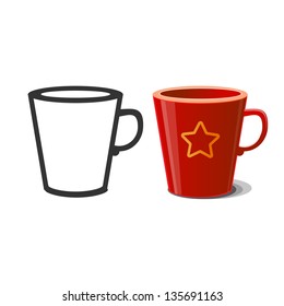 Mug and silhouette of mug. Vector illustration