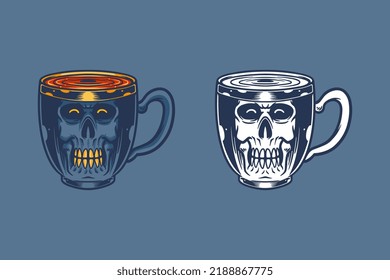 mug skull vector illustration on blue background.