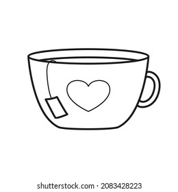 Mug with something and a heart Vector linear illustration isolated on white background