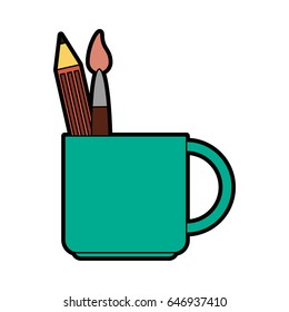 mug with stationery tools icon image 
