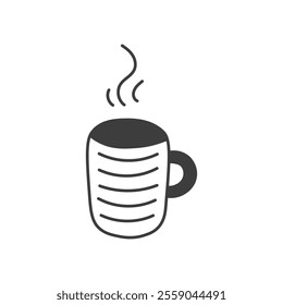 Mug with Steam Doodle Icon. Hand drawn striped cup with hot drink. Coffee Chocolate or tea beverage vector illustration.