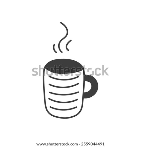 Mug with Steam Doodle Icon. Hand drawn striped cup with hot drink. Coffee Chocolate or tea beverage vector illustration.
