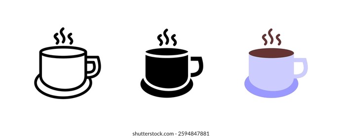 Mug steam icon. Hot coffee cup symbol. Morning beverage vector illustration. Warm drink pictogram for cafe, tea and espresso lovers. Cozy relaxation and refreshment concept.