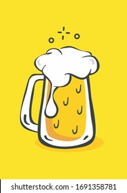 mug of tasty foamy beer on a yellow background