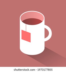 A mug of tea with a bag. Hot drink. Vector isometric illustration
