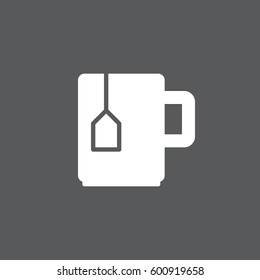 Mug with tea bag icon vector, filled flat sign, solid white pictogram. Symbol, logo illustration. Pixel perfect