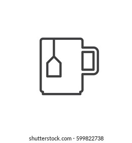 Mug with tea bag line icon, outline vector sign, linear style pictogram isolated on white. Symbol, logo illustration. Editable stroke. Pixel perfect