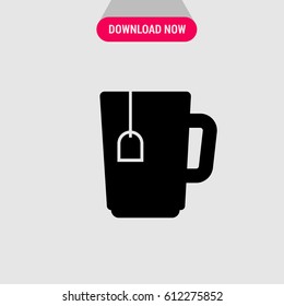 Mug with Tea Bag Vector Icon, The black colour symbol of cup of tea. Simple, modern flat vector illustration for mobile app, website or desktop app  