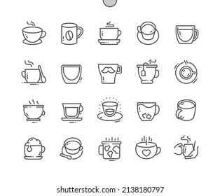 Mug. Tea and coffee cup. Hot cappuccino. Cafe and restaurant. Pixel Perfect Vector Thin Line Icons. Simple Minimal Pictogram