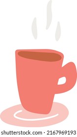 A mug of tea or coffee isolated on a white background. Tea time. Hand drawn flat vector illustration for book, postcard, poster, t shirt.