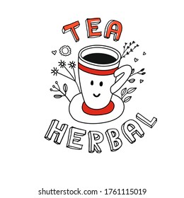 A mug of tea with herbs.