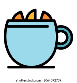 Mug tea lemon icon. Outline mug tea lemon vector icon color flat isolated