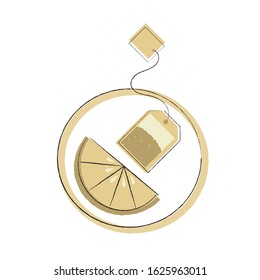 Mug with tea and lemon. Top view. Vector flat illustration.
