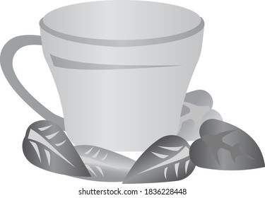 Mug for tea with mint leaves. Grayscale image of food. Vector illustration isolated on white background.