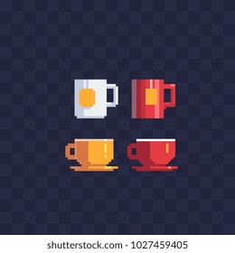 Mug of tea pixel art cups icons isolated vector illustration. Element design stickers, logo, mobile app, menu. 8-bit sprite.