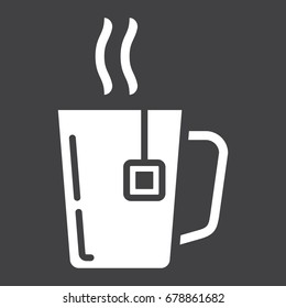 Mug of tea solid icon, business and breakfast, vector graphics, a filled pattern on a black background, eps 10.