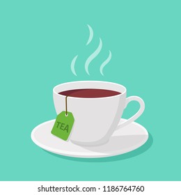 Mug With tea and steam in a flat style - vector clipart.