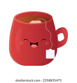 mug with tea. winter warm drink. cute