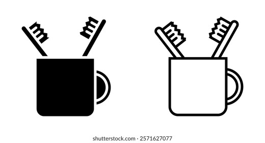 Mug with toothbrush set icon on white background