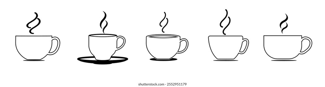 Mug Vector Art, Coffee cup icon, Tea cup icon set. Cups of coffee and tea symbol collection. cup a coffee icon, Hot coffee cup icon isolated, Tea Mug with steam. tea pot clipart isolated.