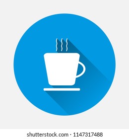 Mug vector icon. The symbol of public catering. Icon indicates the place where you can drink coffee and snack  with a flat shadow.  Layers grouped for easy editing illustration. For your design.