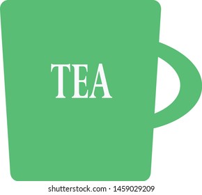  Mug vector illustration. "Tea" word on Mug illustration. Flat image of tea mug icon. Green color tea cup.